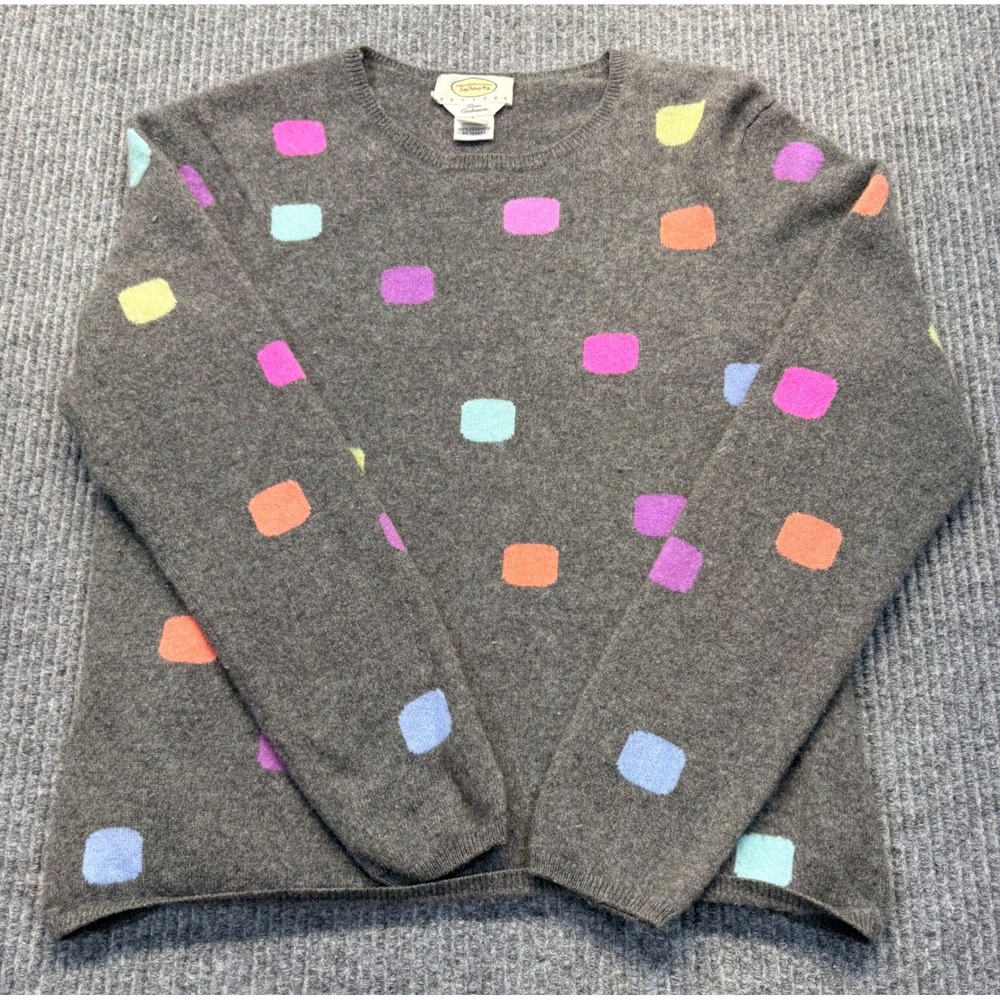 Talbots Petites Gray Cashmere Sweater Multi Color Square Pattern Size PL
